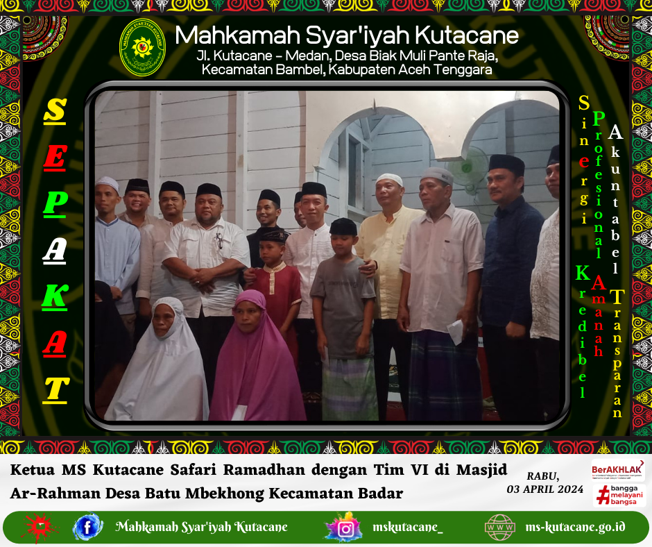 Ketua MS Kutacane Safari Ramadhan di Masjid Ar-Rahman Desa Batu Mbekhong Kecamatan Badar